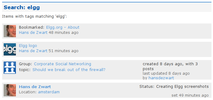 A search for the term "Elgg" (click to enlarge)
